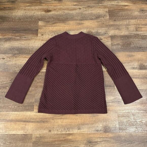 VTG 90s Y2K Brown Waffle Knit Cardigan Sweater V-Neck Button Front Wide Sleeve - Picture 2 of 11